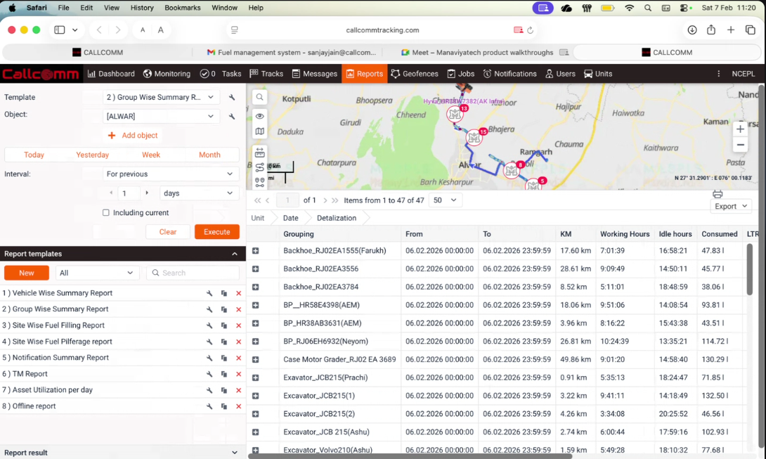 Generate group-wise summary reports using selectable report templates, complete with GPS route maps and vehicle lists, enabling flexible analysis and efficient monitoring of fleet performance.
