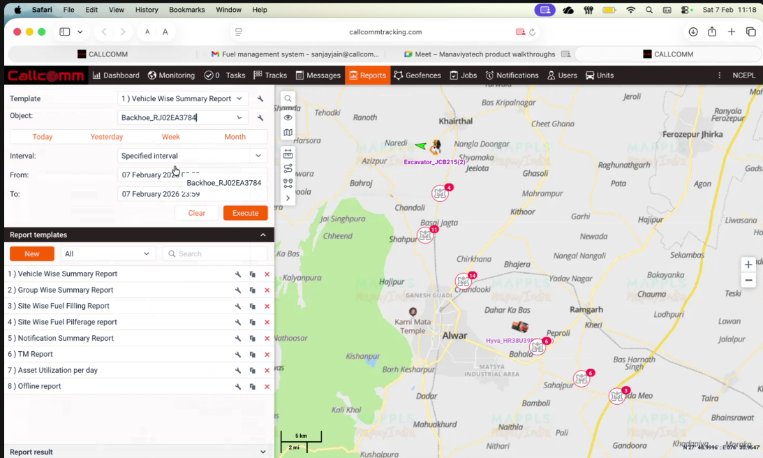 Monitor your fleet through a vehicle-wise summary dashboard with live GPS locations, allowing you to track movements, assess performance, and maintain real-time operational control.