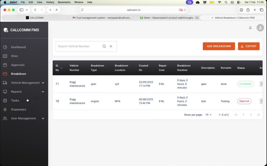 Track vehicle breakdowns, maintenance history, repair costs, downtime, and resolution status. By correlating fuel usage with vehicle health, you can reduce downtime and improve fleet efficiency.